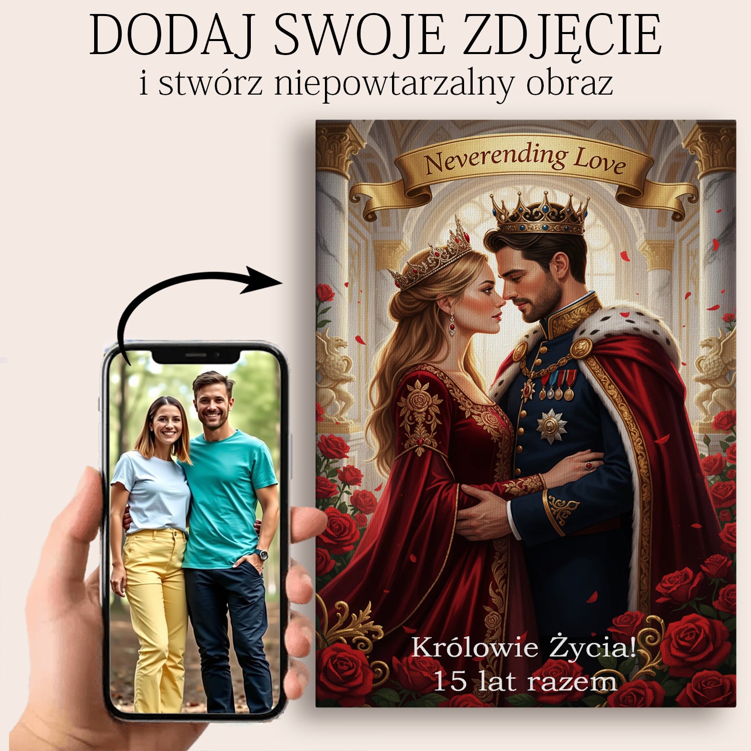 Portret ze zdjęcia - Para Królewska - Prezent dla pary, na rocznicę. Personalizowany
