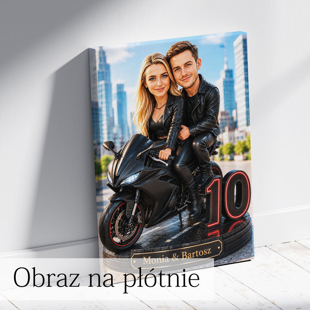 Personalizowany portret motocyklistów na sportowym motocyklu wykonany ze zdjęcia.
