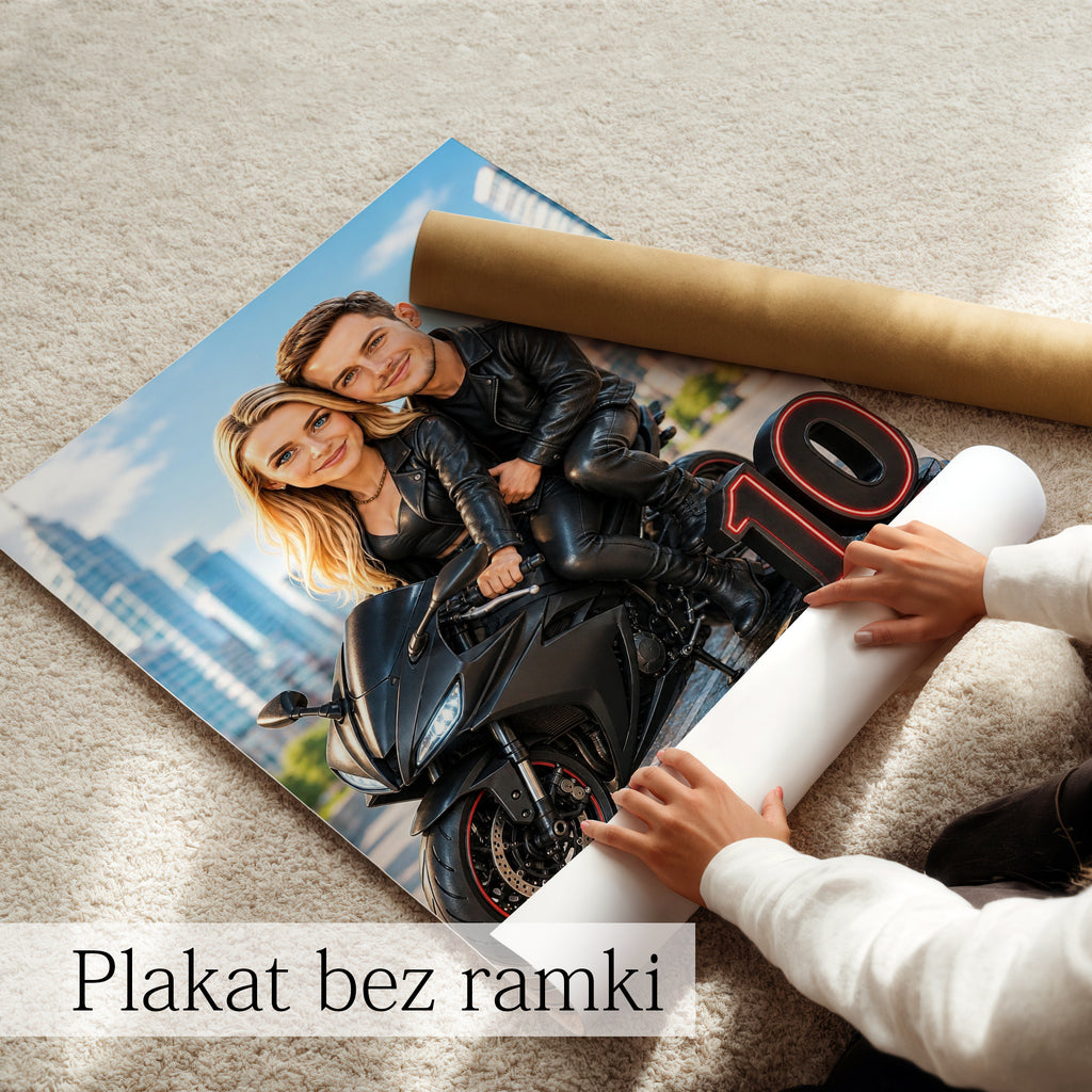 Romantyczny obraz pary na motocyklu jako wyjątkowy prezent na rocznicę lub ślub.