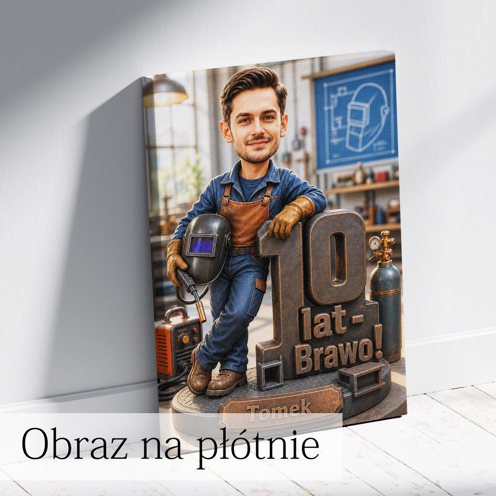 Karykatura spawacza wykonana na podstawie zdjęcia – oryginalny prezent.