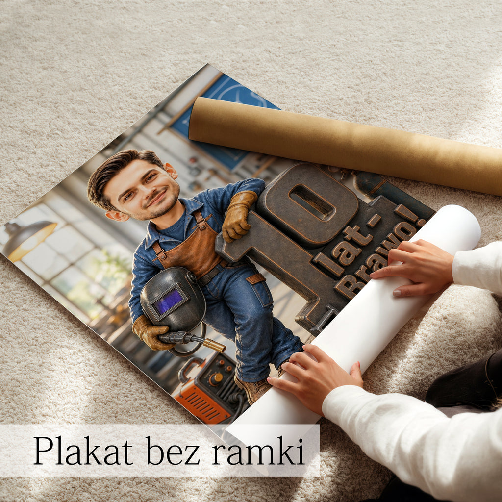 Personalizowany obraz dla spawacza z dedykacją i imieniem.