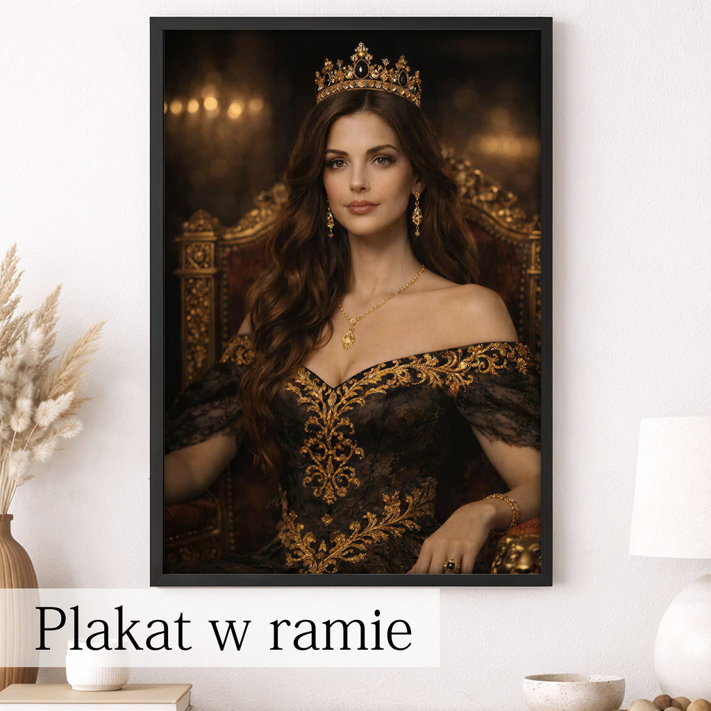 Obraz ze zdjęcia w stylu królowej na złotym tronie