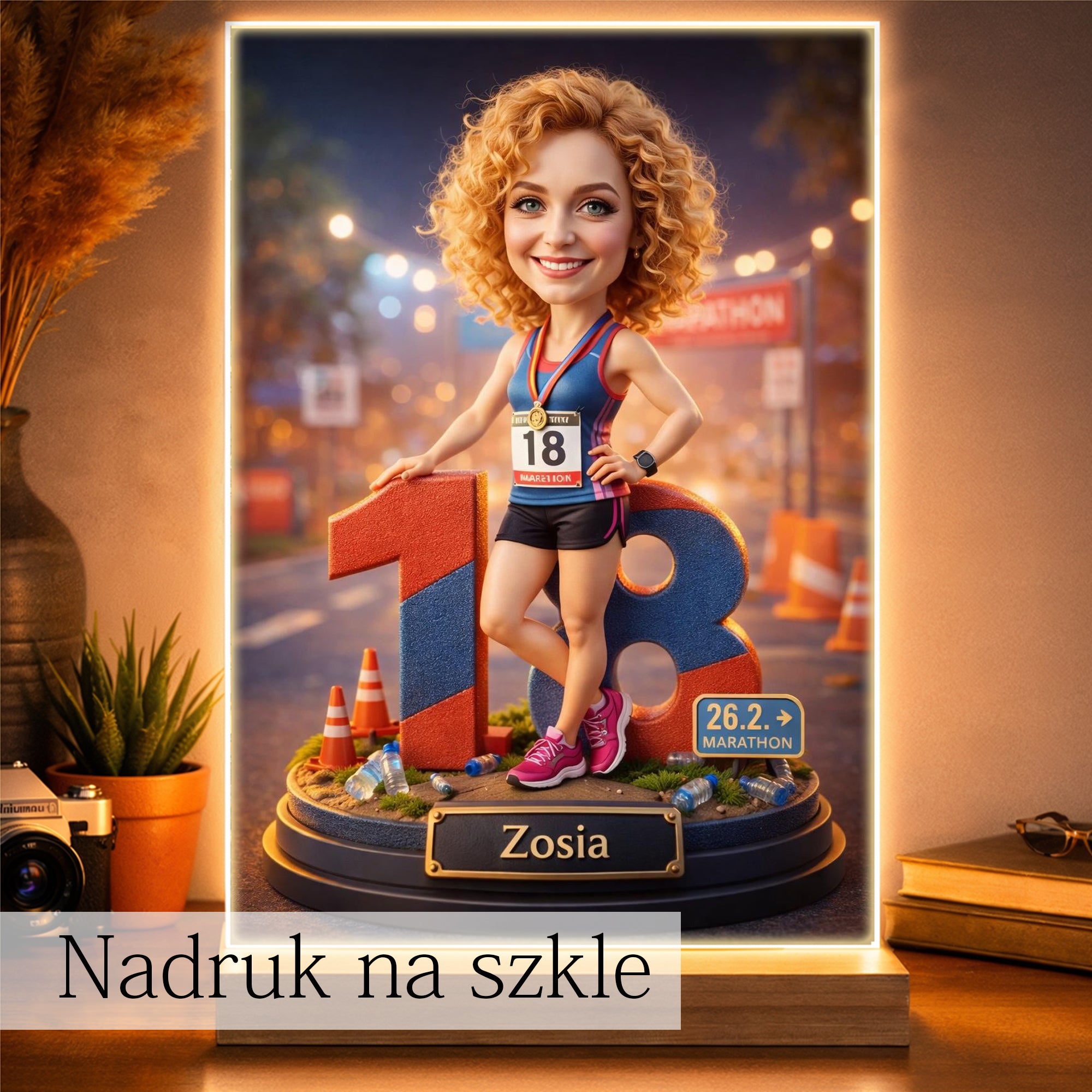 Portret na 18 urodziny dla dziewczyny. Sport. Z własnego zdjęcia. Druk na szkle.