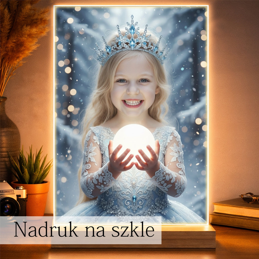 Bajkowy portret dziewczynki jako zimowa księżniczka na płótnie