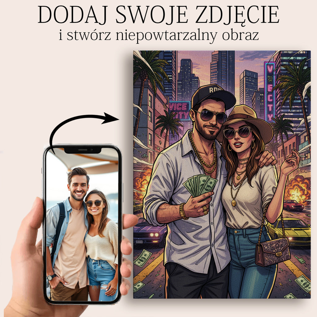Twoje zdjęcie w stylu GTA - obraz na płótnie - prezent dla niego