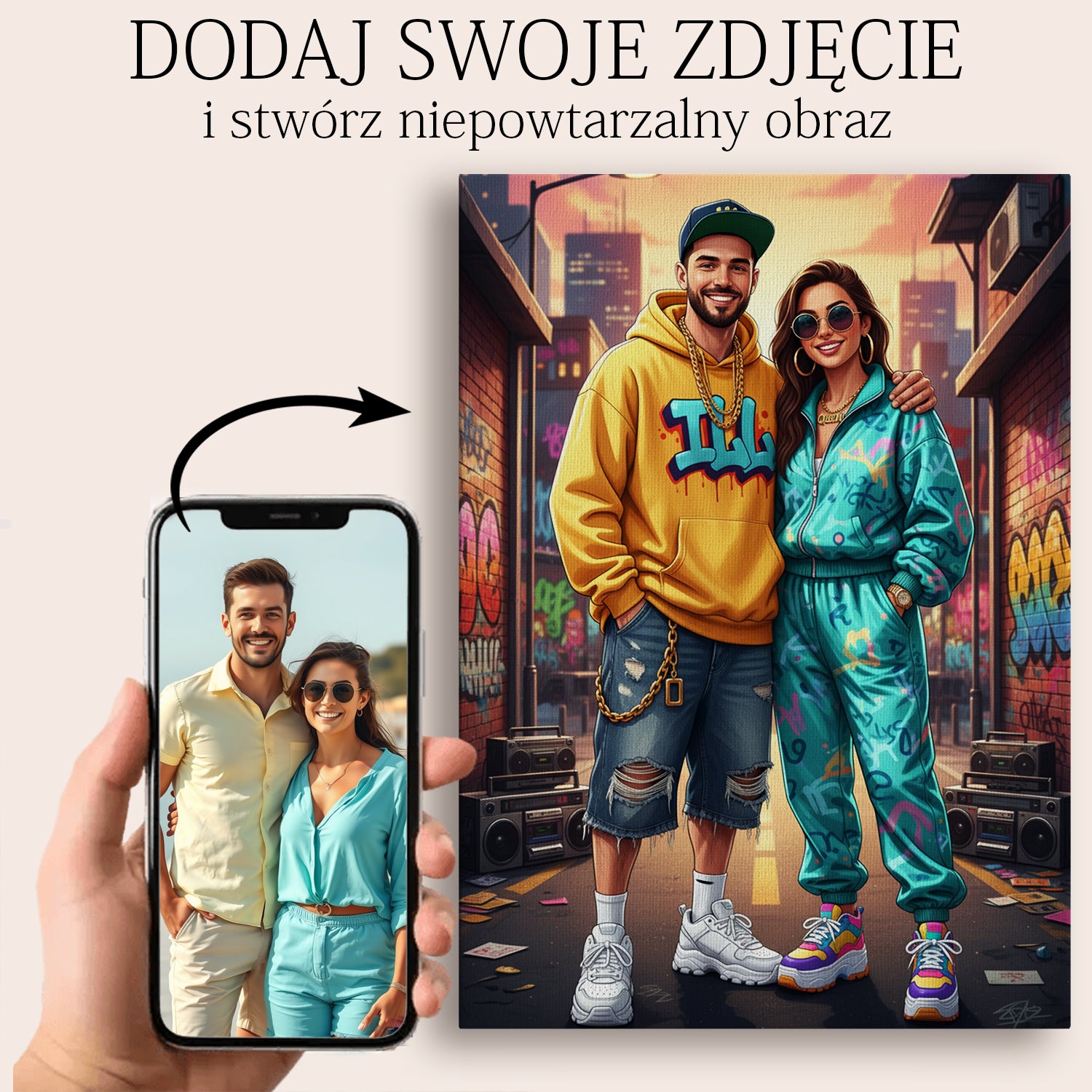 Portret ze zdjęcia w stylu Hip-Hop. Personalizowany prezent dla Męża, Chłopaka