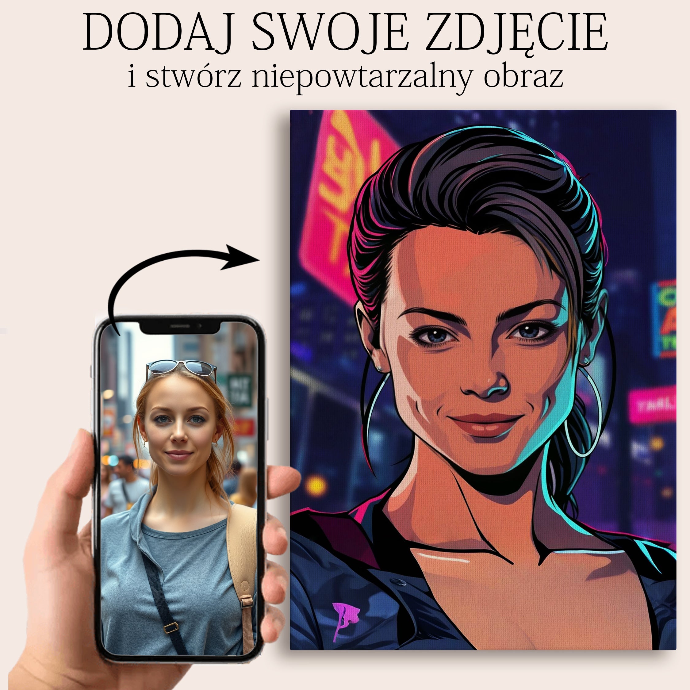 Portret z Twojego zdjęcia - Neon Lights - dla dziewczyny prezent