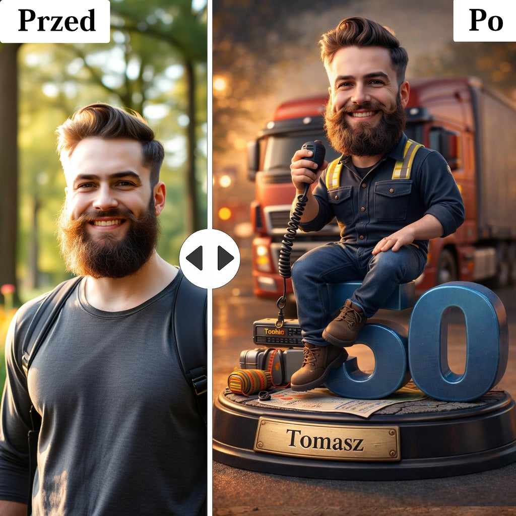 prezent dla kierowcy tira – karykatura ze zdjęcia