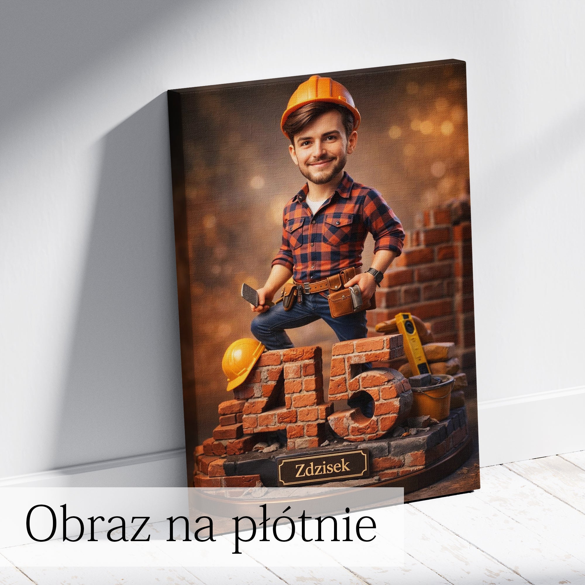 Karykatura Budowlańca – Personalizowany Obraz dla Taty, Brata, kolegi z pracy