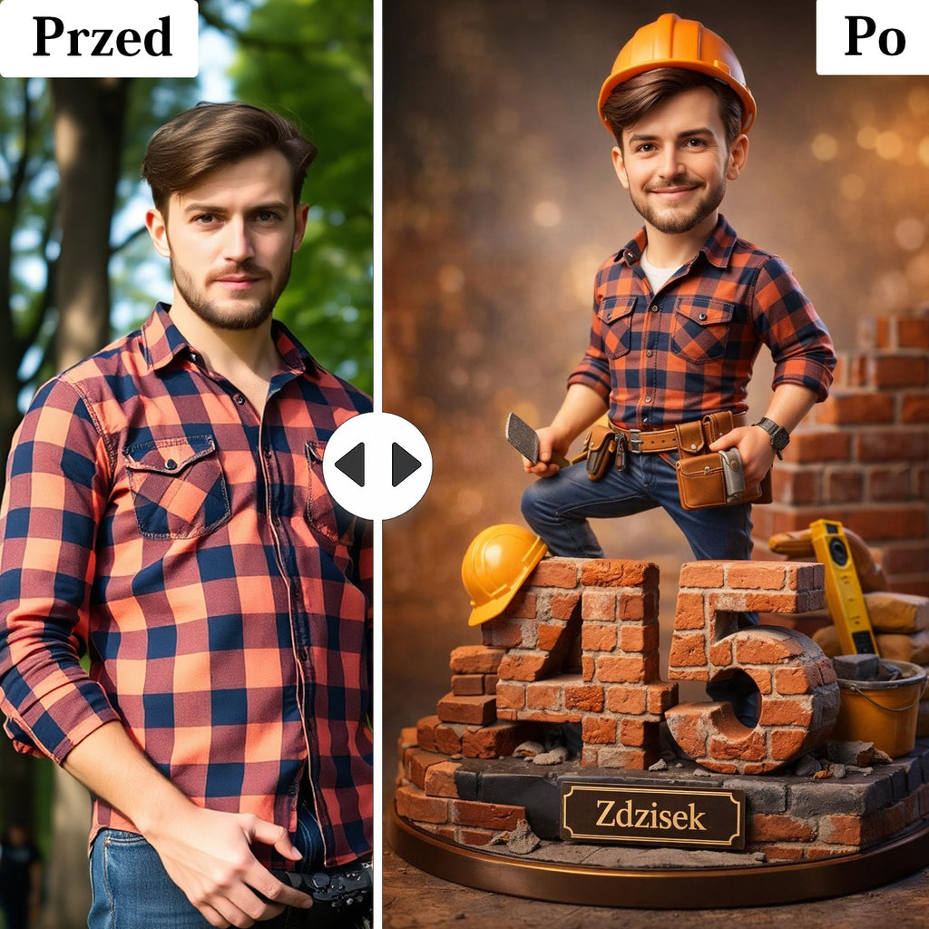 Karykatura Budowlańca – Personalizowany Obraz dla Taty, Brata, kolegi z pracy