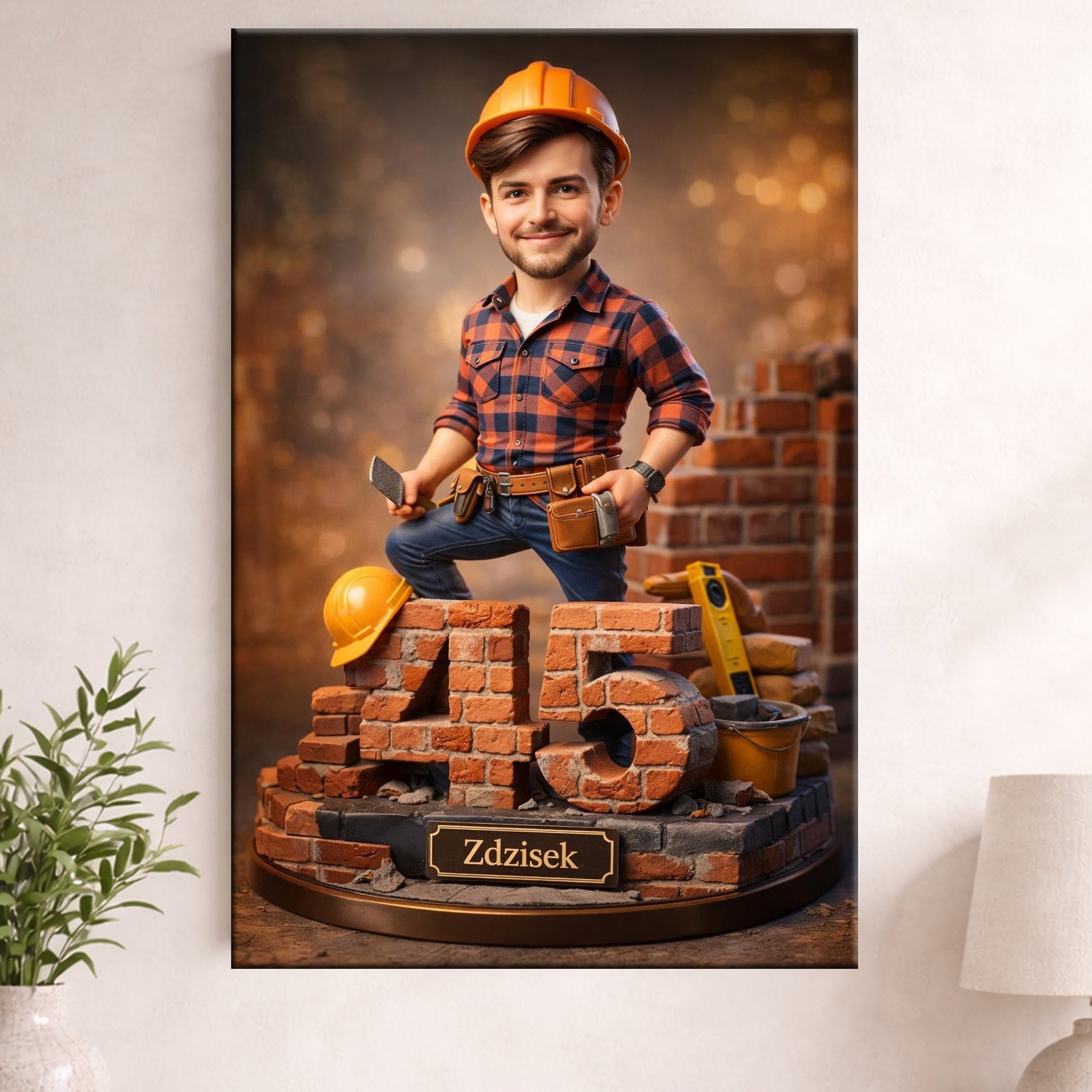 Karykatura Budowlańca – Personalizowany Obraz dla Taty, Brata, kolegi z pracy