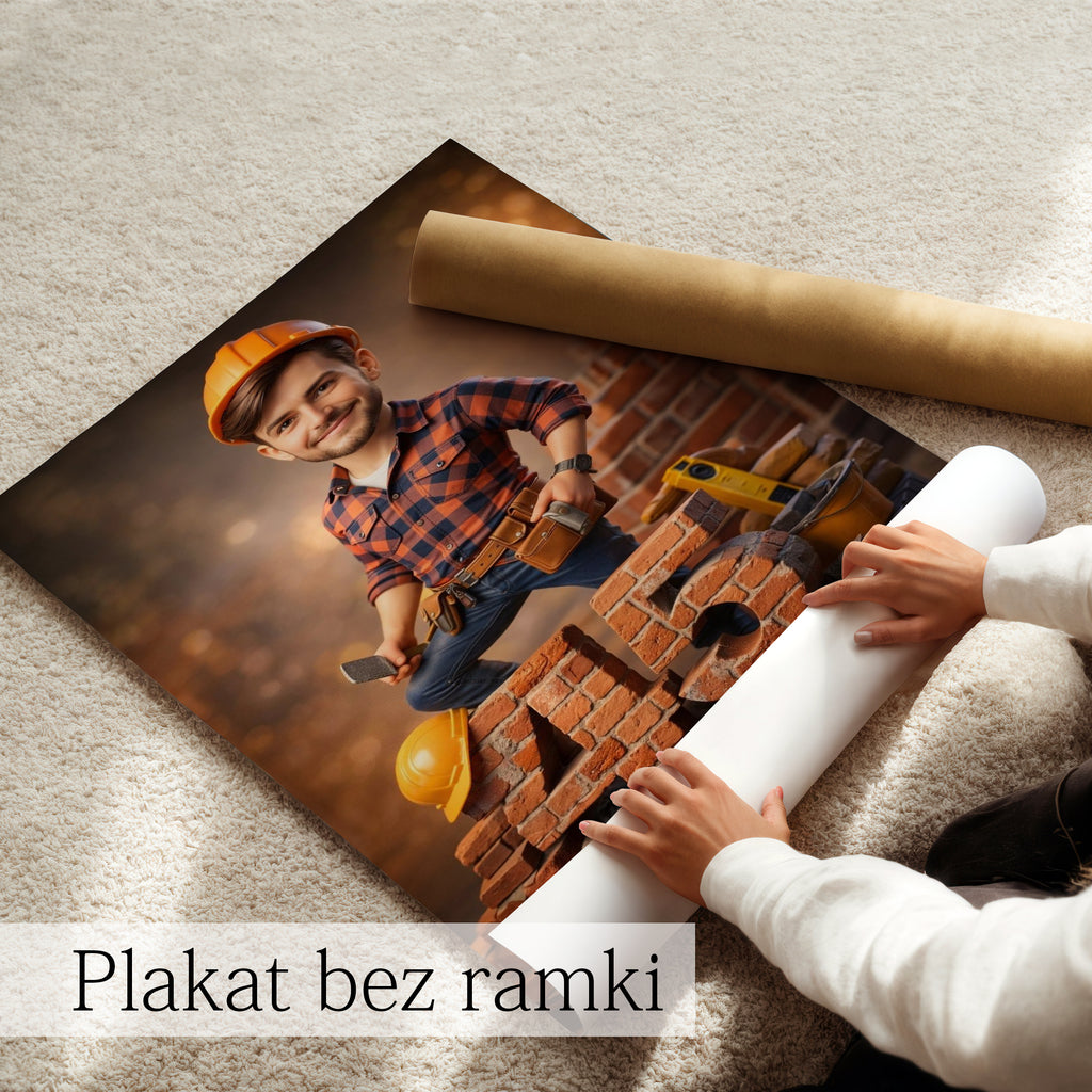 Karykatura Budowlańca – Personalizowany Obraz dla Taty, Brata, kolegi z pracy