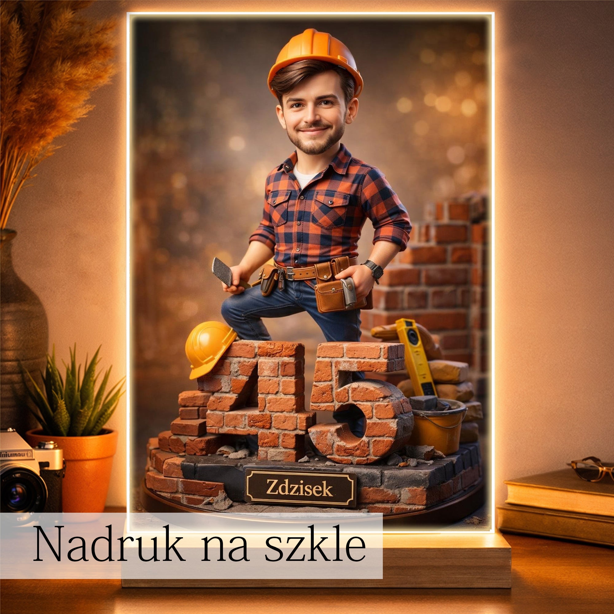 Karykatura Budowlańca – Personalizowany Obraz dla Taty, Brata, kolegi z pracy