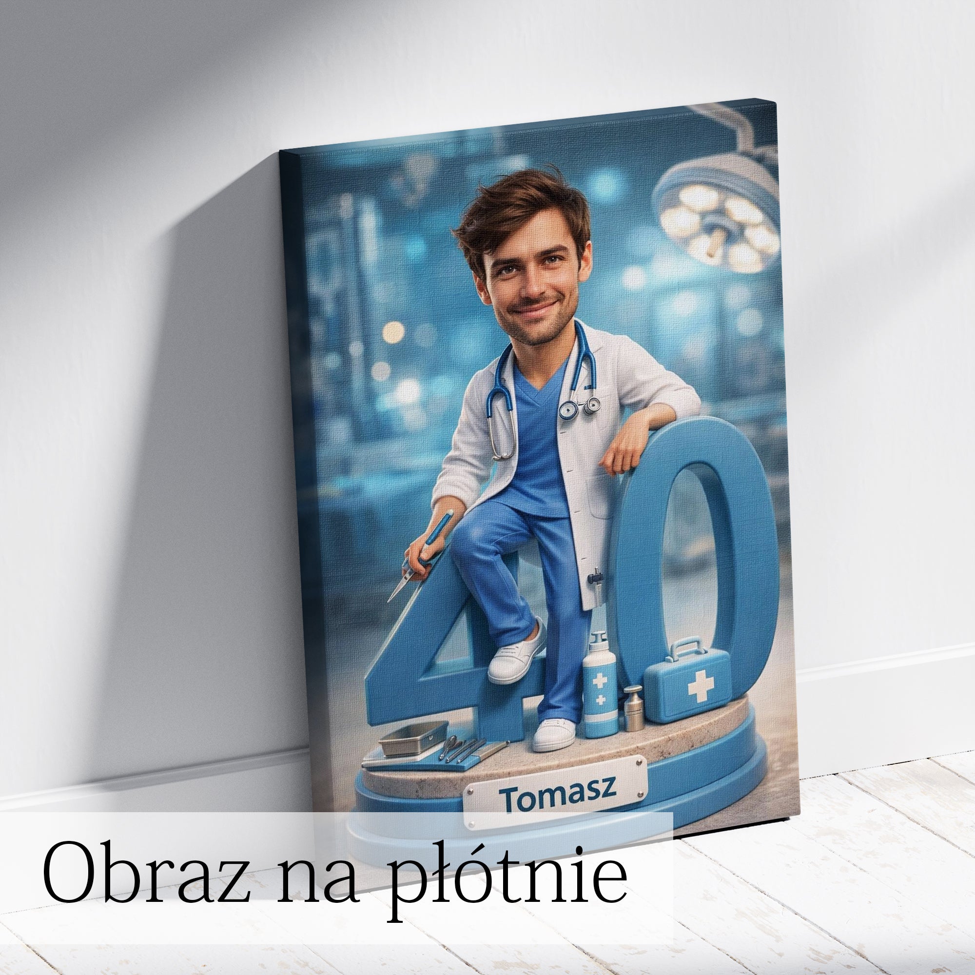 Karykatura lekarza - Personalizowany obraz na urodziny dla Taty, kolegi z pracy, męża