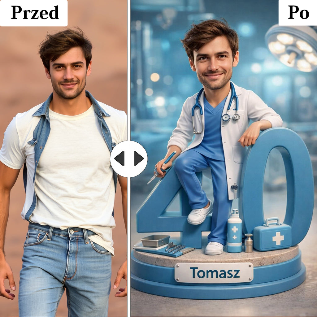 Karykatura lekarza - Personalizowany obraz na urodziny dla Taty, kolegi z pracy, męża