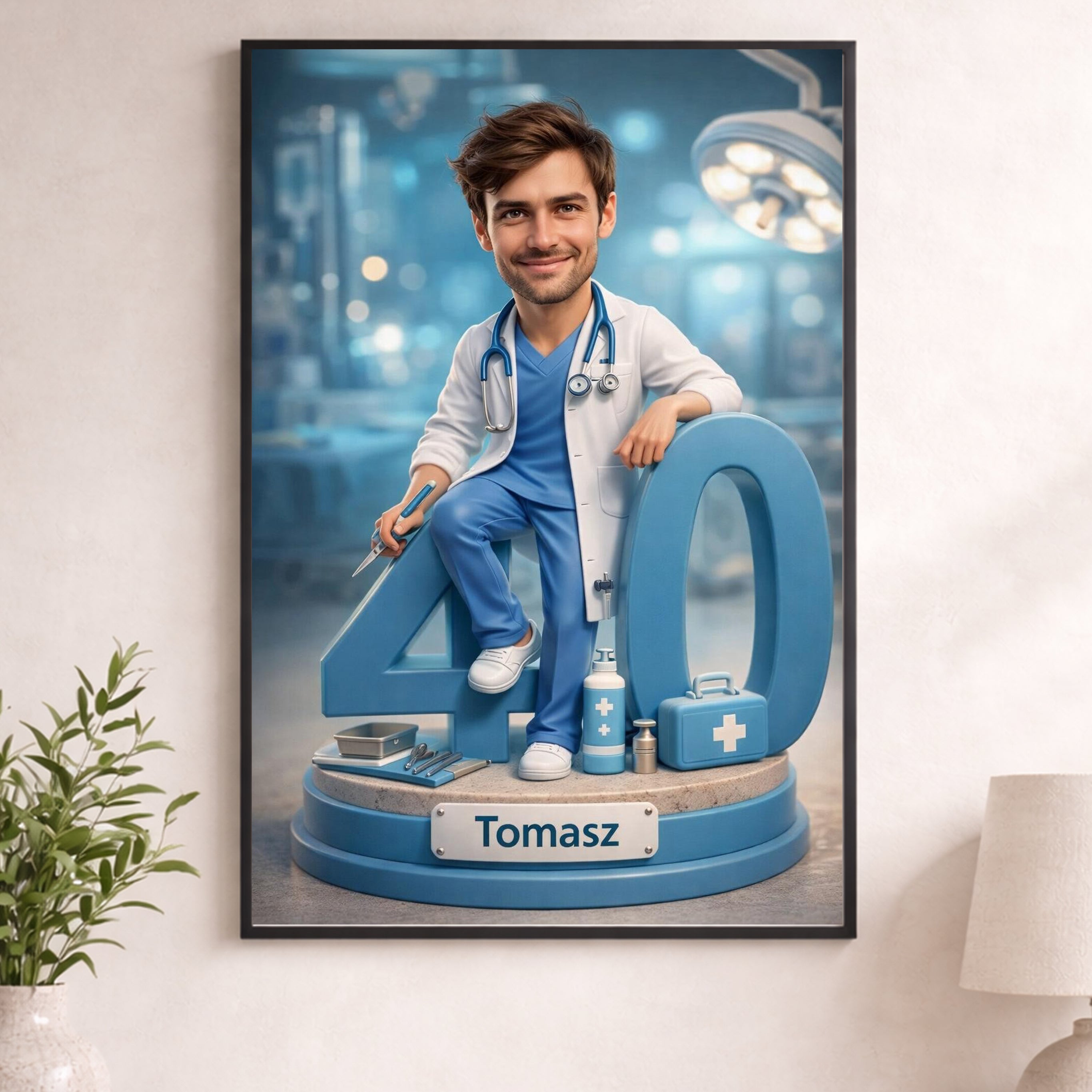 Karykatura lekarza - Personalizowany obraz na urodziny dla Taty, kolegi z pracy, męża