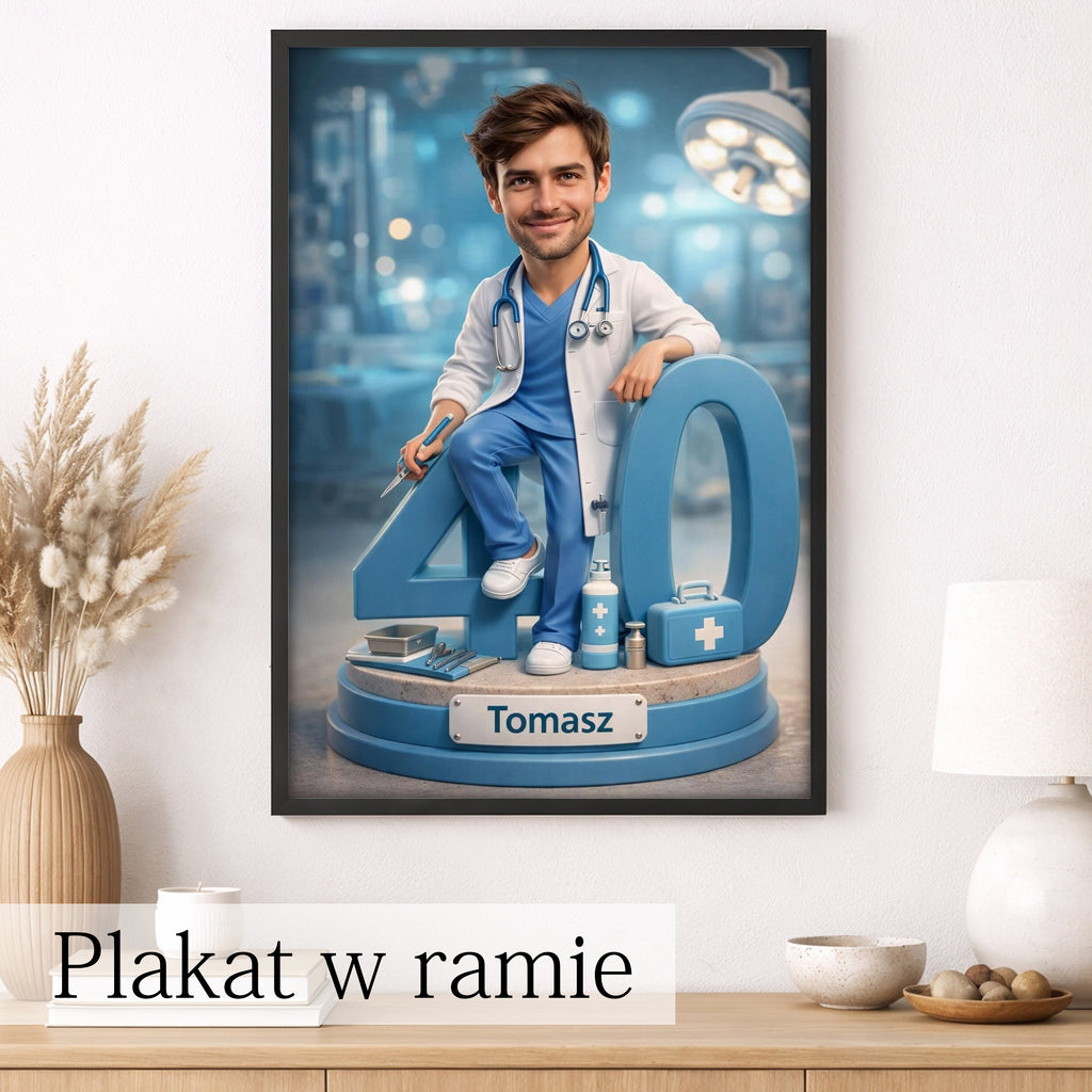 Karykatura lekarza - Personalizowany obraz na urodziny dla Taty, kolegi z pracy, męża