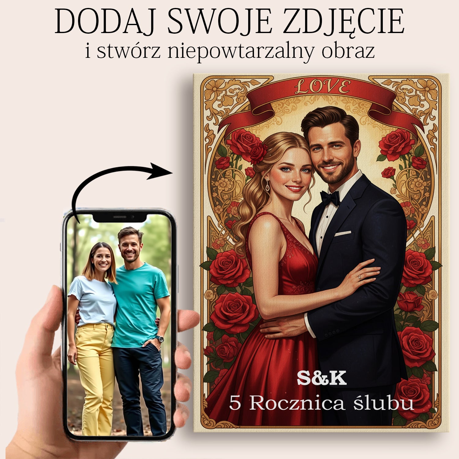 Obraz na płótnie prezent na Ślub i dla zakochanych. Personalizowany