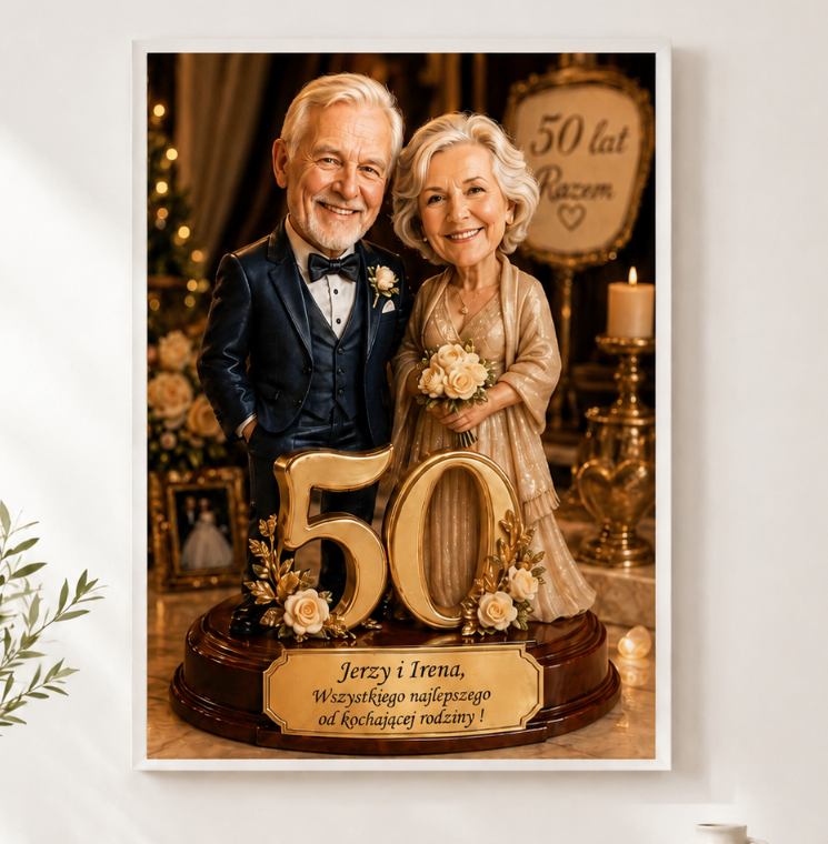 Karykatura na 50 Rocznicę Ślubu - Obraz ze zdjęcia na 50-lecie
