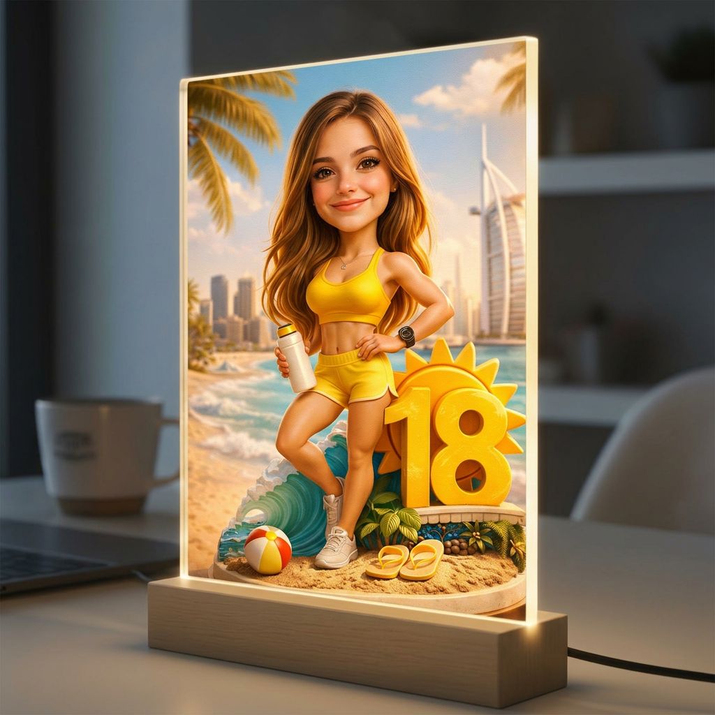 Portret na 18 urodziny dla dziewczyny. Sport. Z własnego zdjęcia. Druk na szkle.