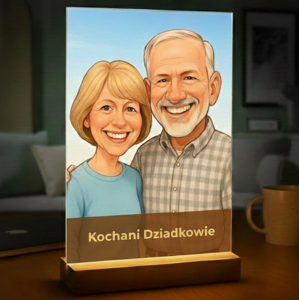 Prezent dla Babci i Dziadka Portret na na szkle akrylowym, ze zdjęcia - karykatura
