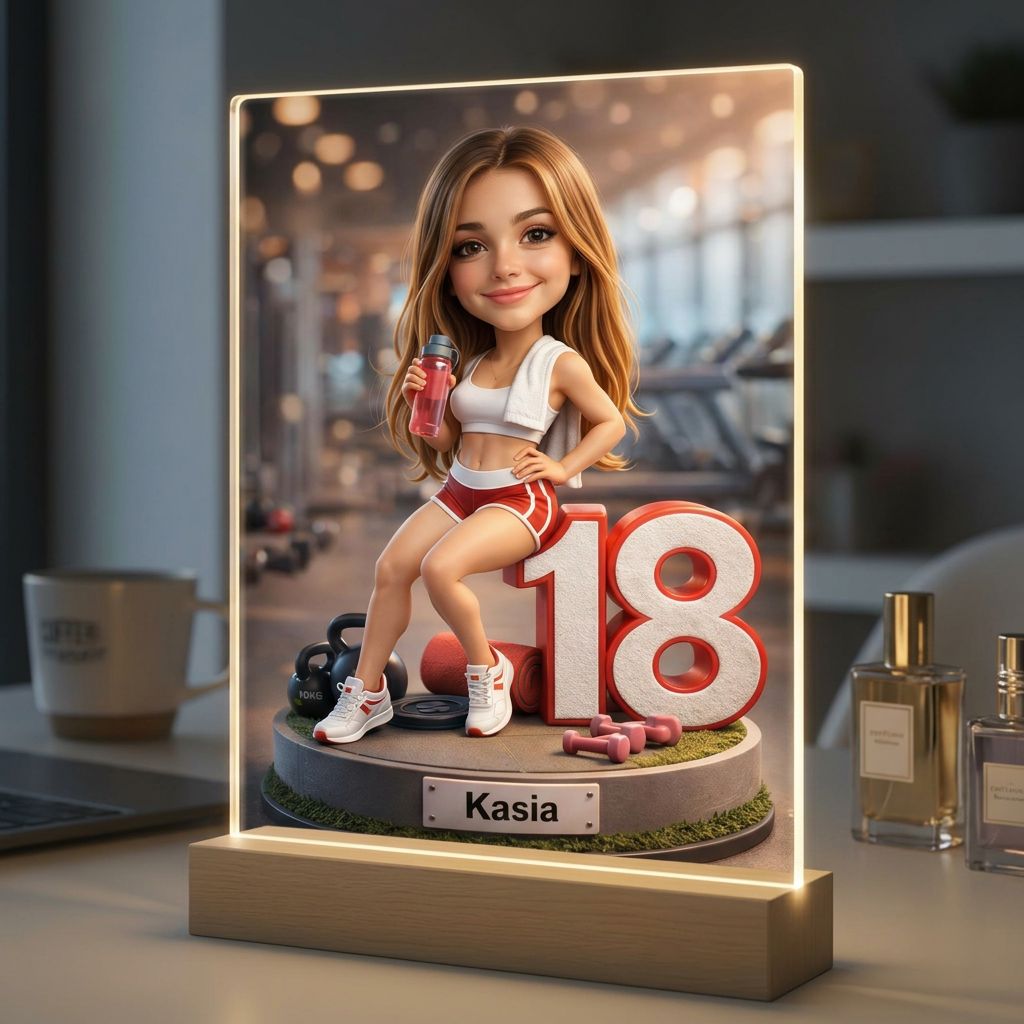 Portret na 18 urodziny dla dziewczyny. Sport. Z własnego zdjęcia. Druk na szkle.