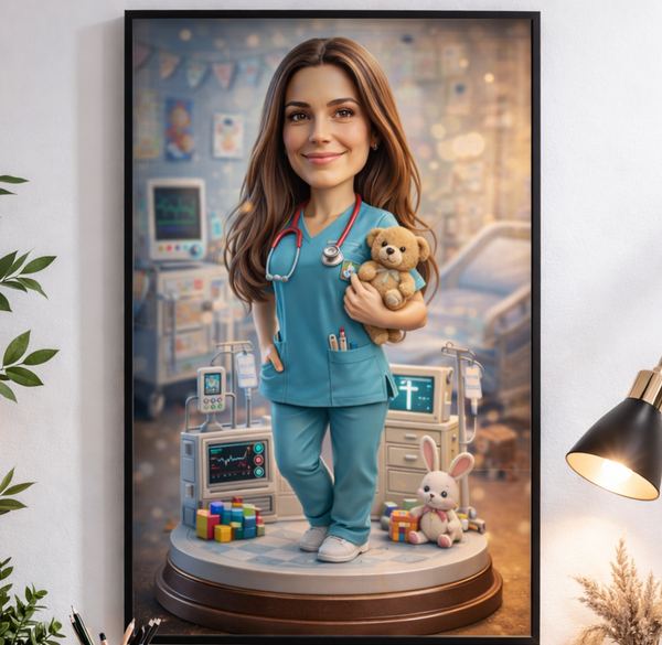 Karykatura ze zdjęcia – Lekarka | Personalizowany obraz dla niej