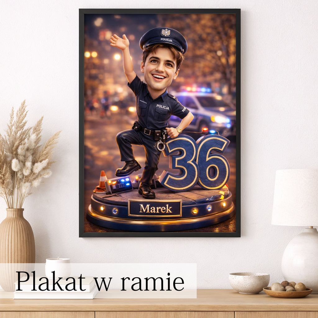 karykatura policjanta ze zdjęcia – personalizowany prezent dla policjanta
