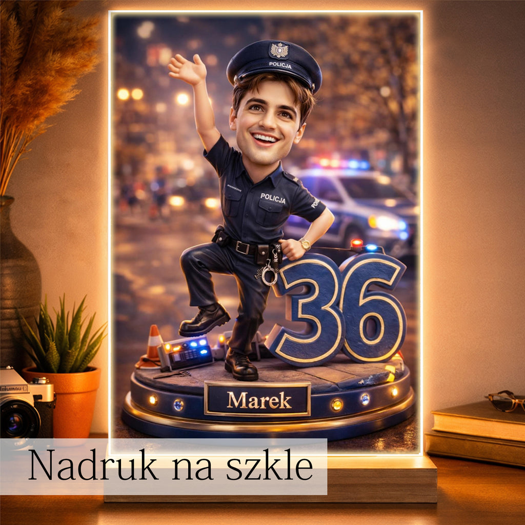 obraz ze zdjęcia policjant – śmieszna karykatura policjanta na prezent dla niego