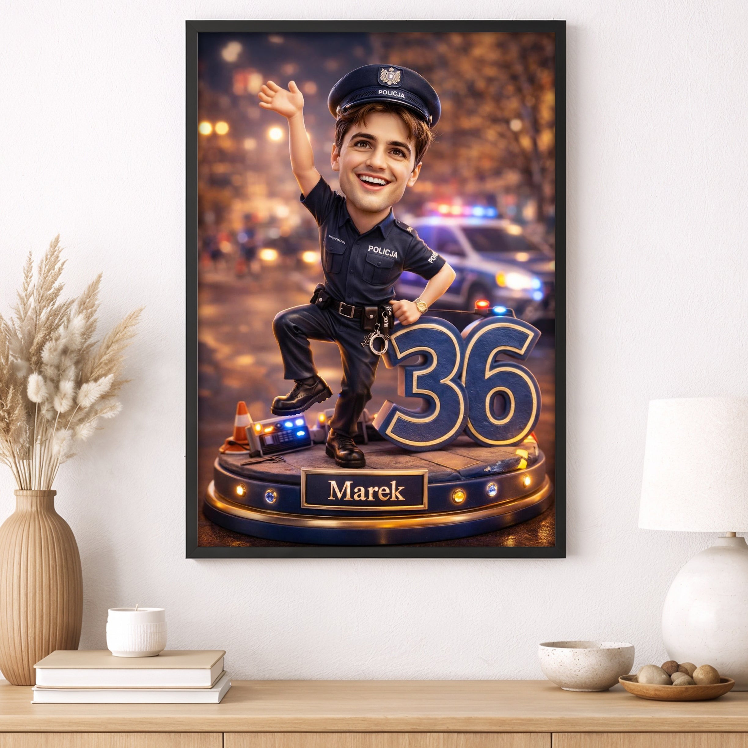 karykatura policjanta ze zdjęcia – personalizowany prezent dla policjanta