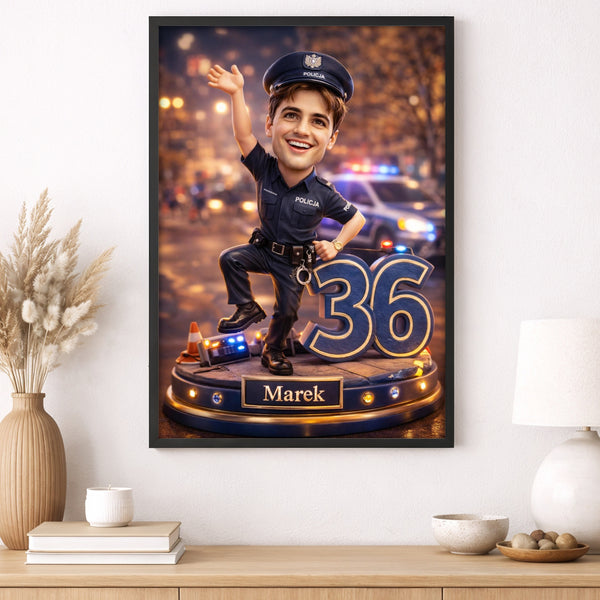 Karykatura Policjant ze Zdjęcia – Personalizowany Plakat dla Niego