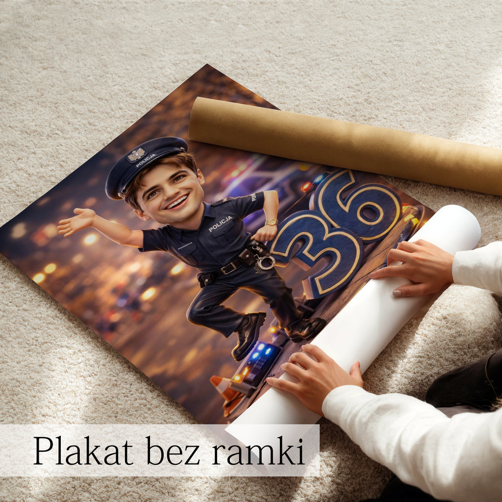 Karykatura Policjant ze Zdjęcia – Personalizowany Plakat dla Niego