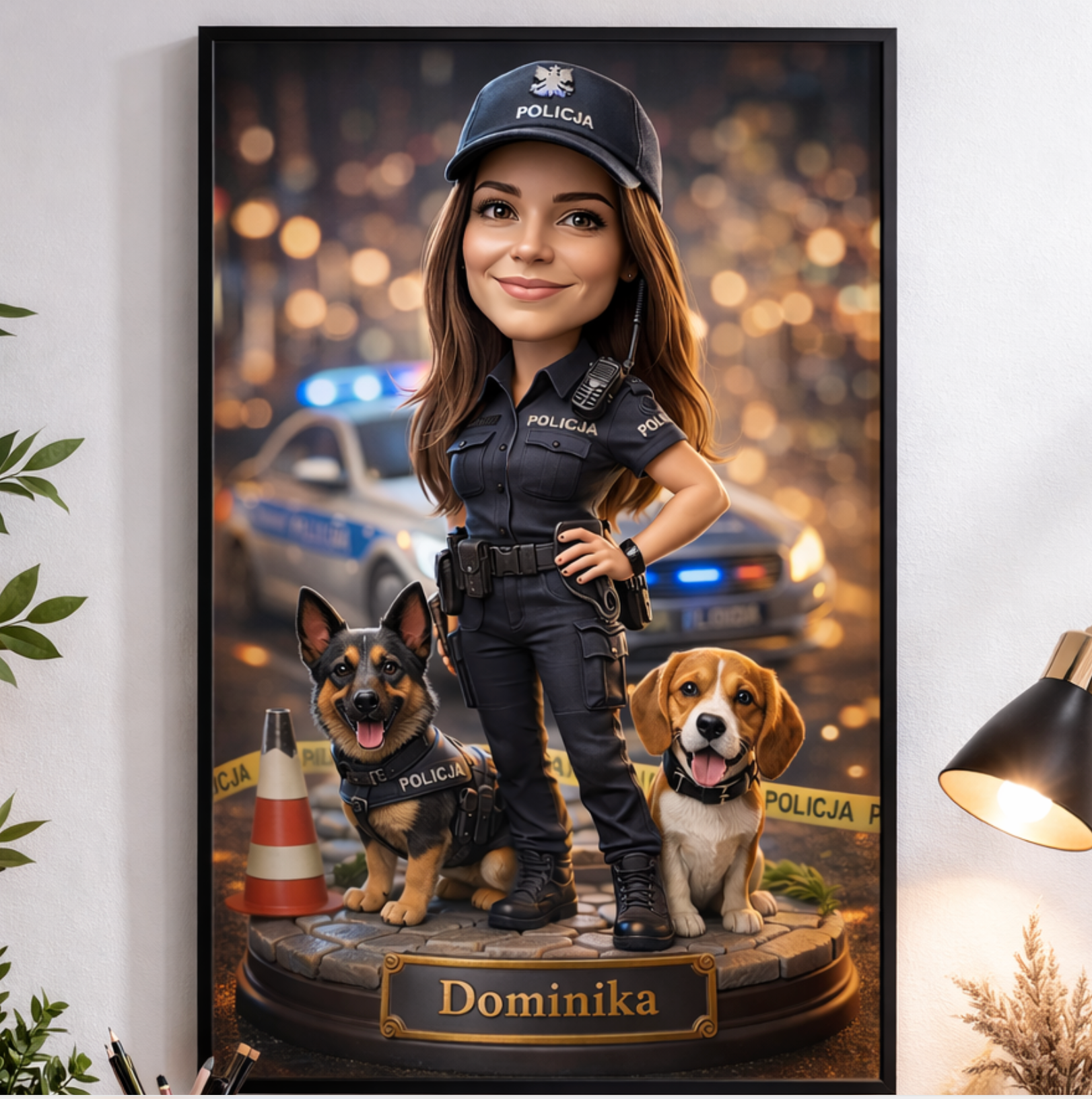 karykatura policjantki ze zdjęcia personalizowany prezent dla niej