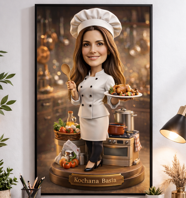 Kucharka – Karykatura ze Zdjęcia | Personalizowany Obraz dla Mamy, Babci lub Koleżanki