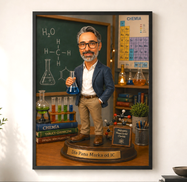 Portret Nauczyciela, ze zdjęcia na zakończenie roku, podziękowanie.
