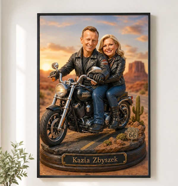 Portret Pary na Motocyklu Personalizowany | Wyjątkowy Prezent dla Motocyklistów