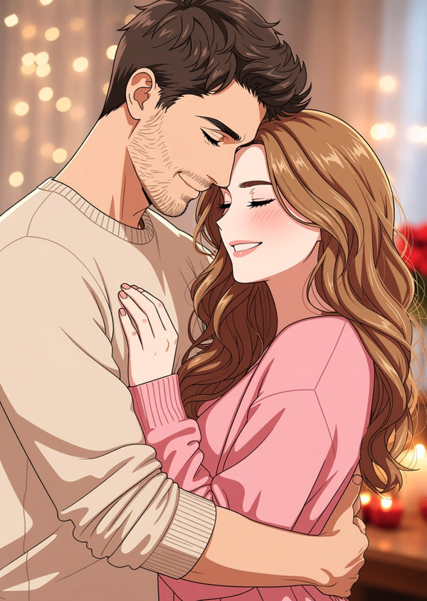 Portret pary w stylu Anime, Mangha. Obraz ze zdjęcia prezent dla Niej dla Niego