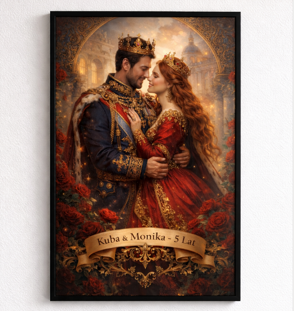 Portret ze zdjęcia - Para Królewska - Prezent dla pary, na rocznicę. Personalizowany