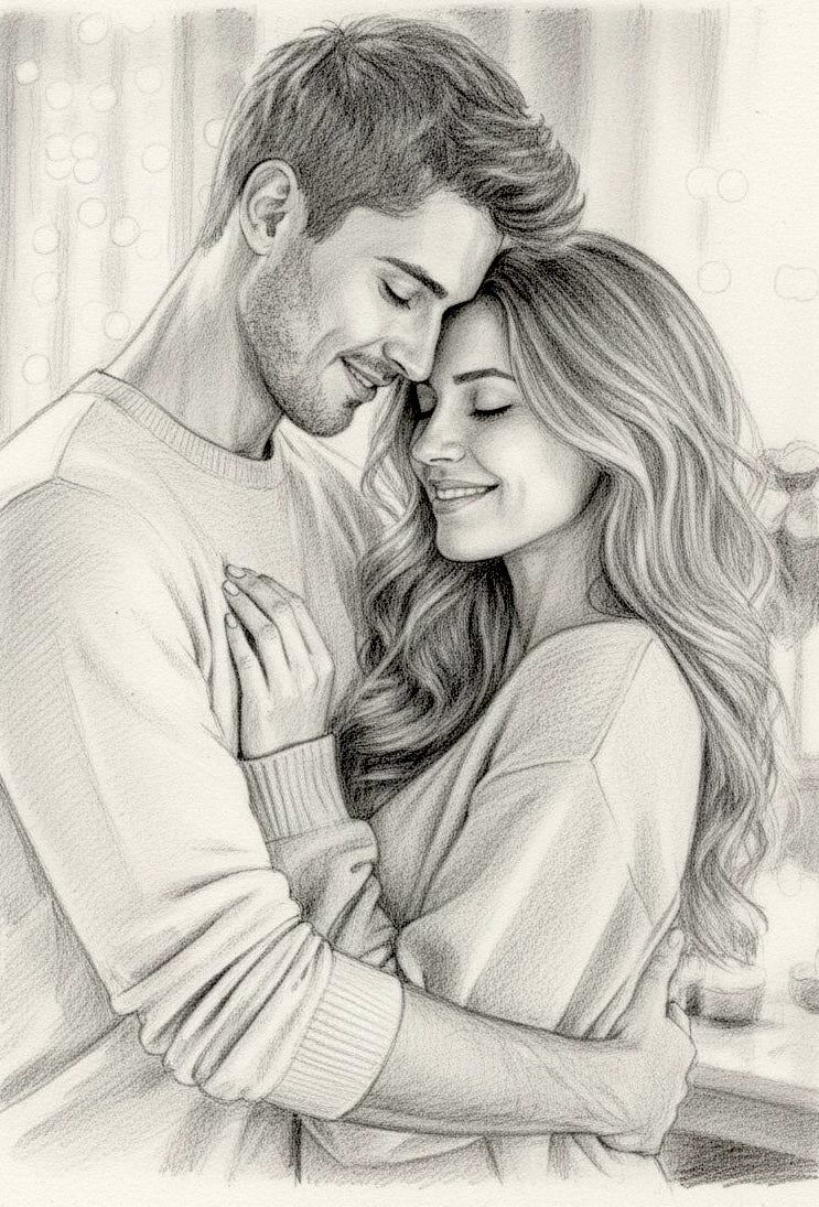 Szkic ze zdjęcia - obraz na płótnie. Prezent dla niej i dla niego
