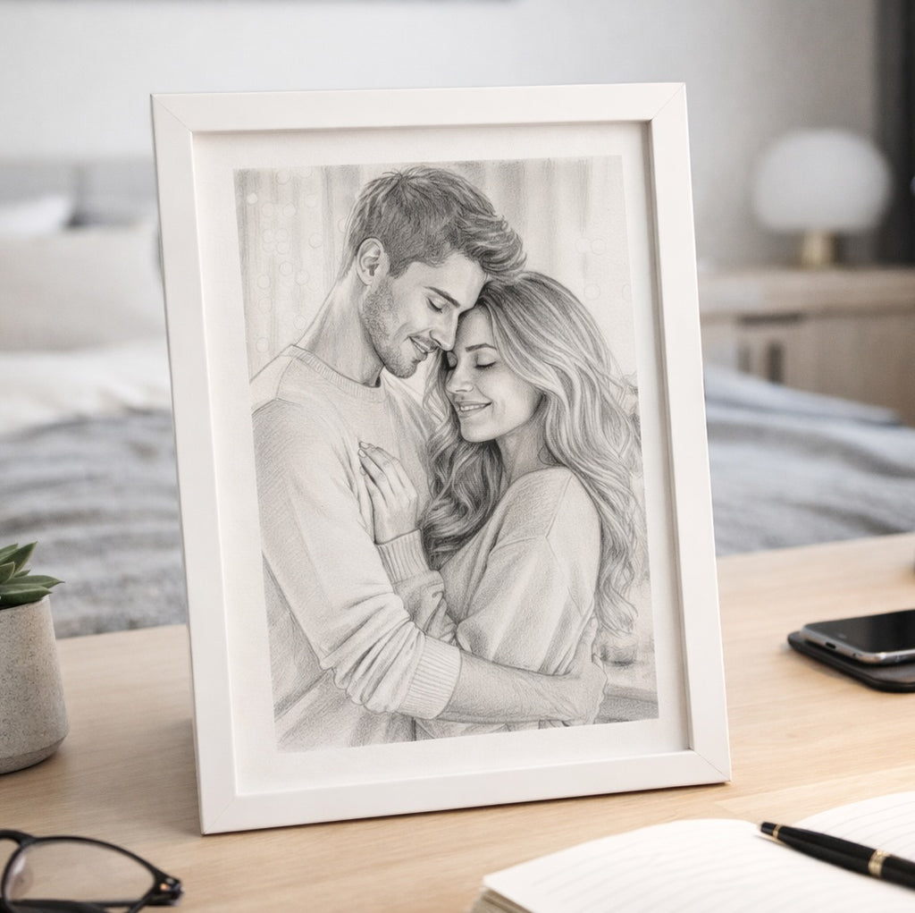 Szkic ze zdjęcia - obraz na płótnie. Prezent dla niej i dla niego