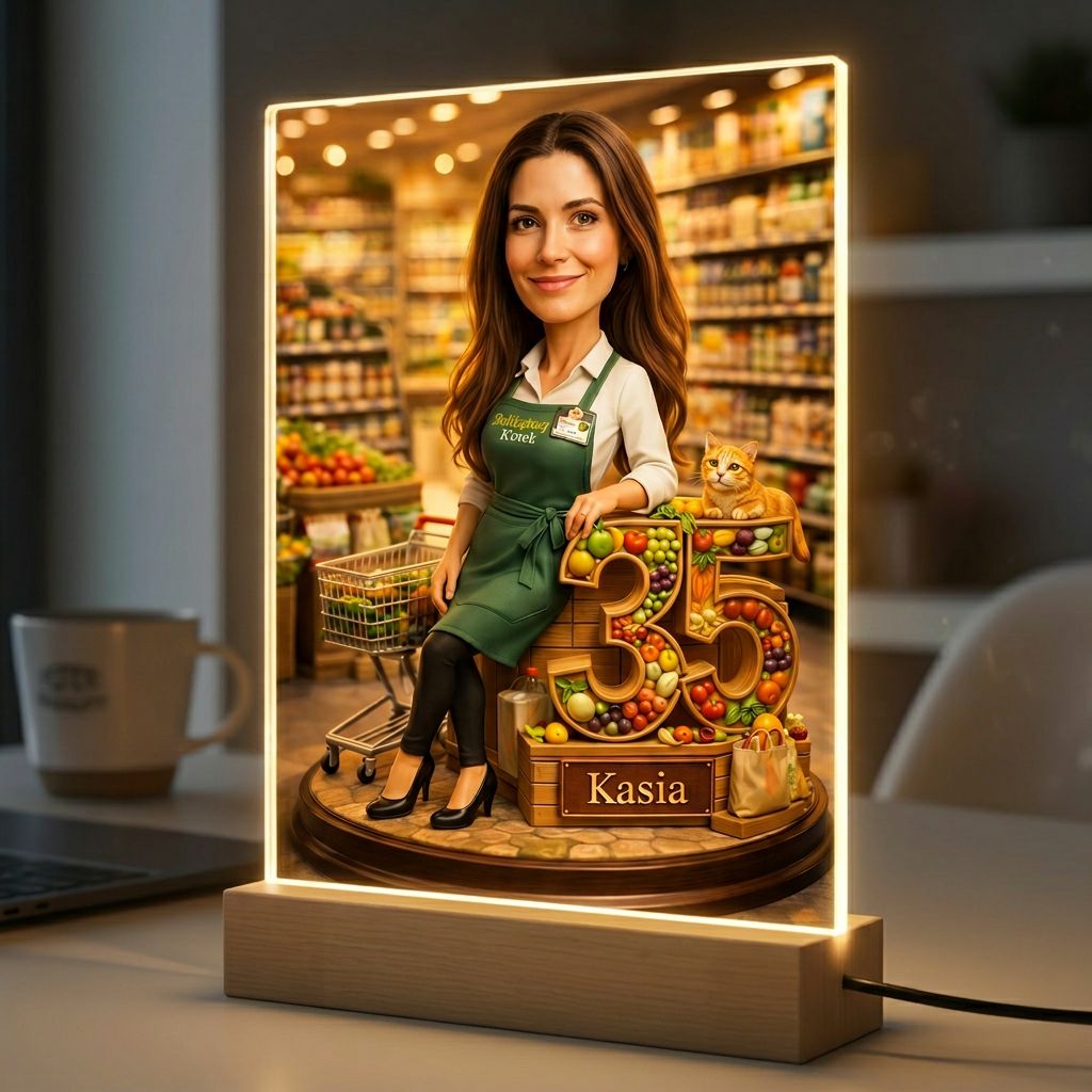 Szefowa, koleżanka z pracy. Portret ze zdjęcia na rocznicę. Druk na szkle.