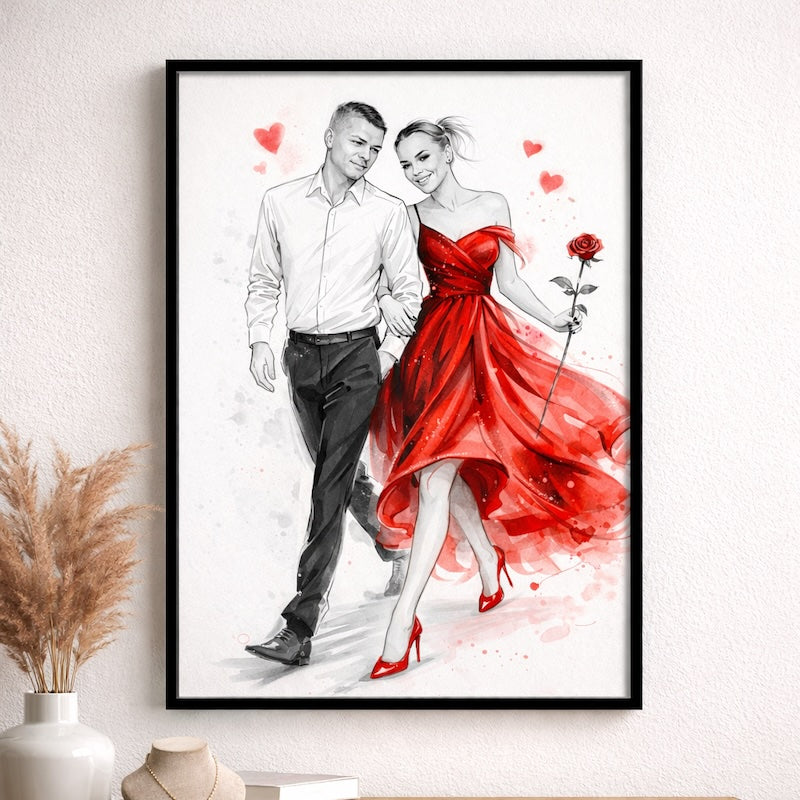 szkic pary ze zdjęcia romantyczny personalizowany prezent dla zakochanych